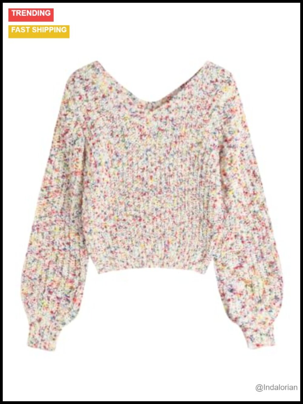 Cropped Sweater V-Neck Long Sleeve Pullover Knit Top